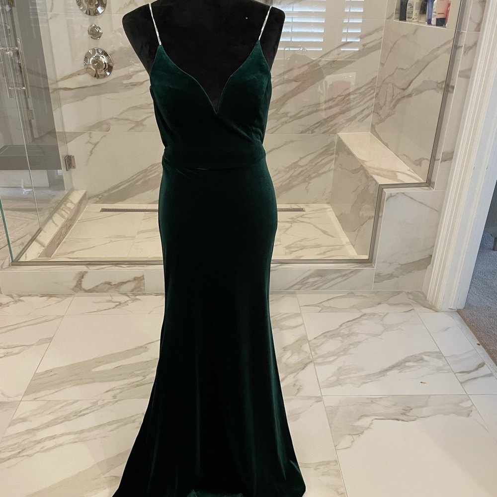 green velvet low back gown